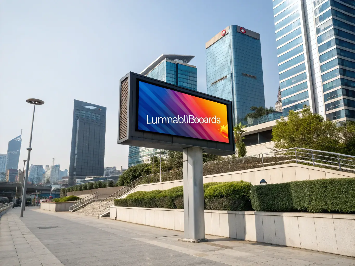 An automotive billboard and digital marketing screens showcasing vehicle advertisements.