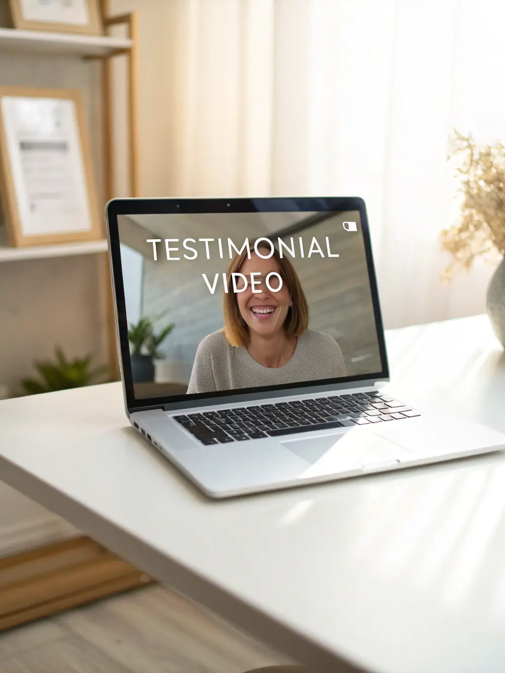 A customer testimonial video playing on a laptop screen, showcasing a satisfied client praising ExpoCars Global's services and support.